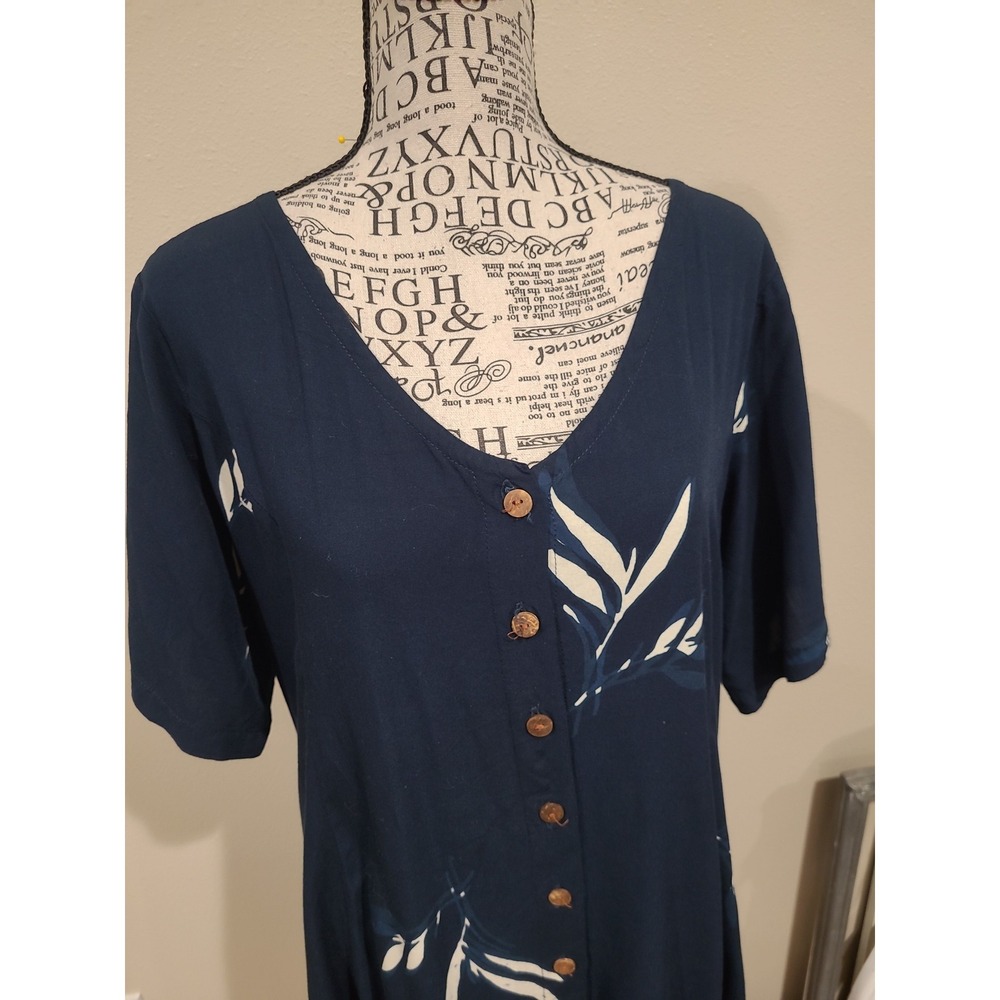 Bali Batik Women SZ LG/XL button frontMidi dress with lace back vacation coastal - Picture 2 of 12